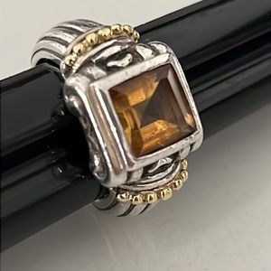 Sterling Silver & Gold "Yurman" Style Ring w/Topaz Faceted Stone Size 5.75